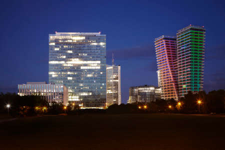 Panorama of Prague skyline of Pankrac downtown with several business buildingsの写真素材
