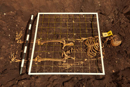 Exploring of ancient grave on outdoor field location