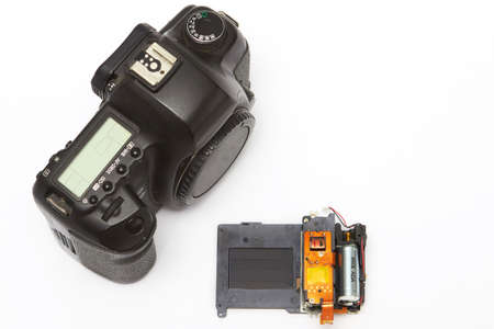 Camera shutter spare part unmounted from digital slr bodyの写真素材