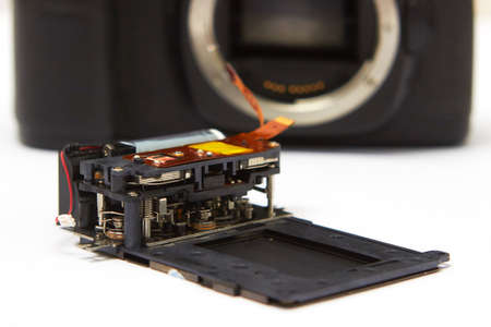 Camera shutter spare part unmounted from digital slr body