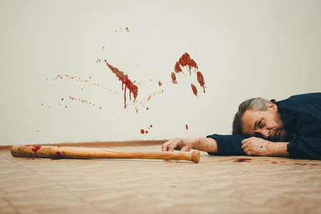 Crime scene investigation - dead man found in empty apartmentの写真素材