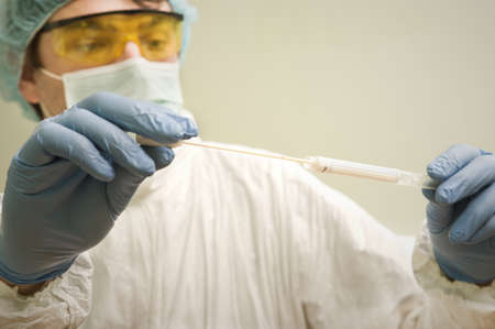 Crime scene investigation - collecting of blood samples for laboratoryの写真素材