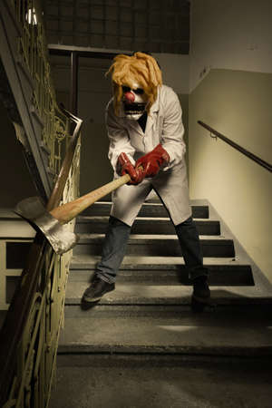 Horrible character of creepy doctor in mask waiting for victim