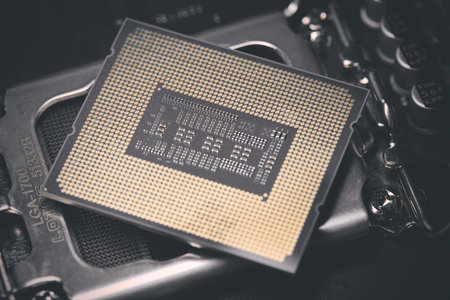 Detail of computer chip - main processor of PC architecture system