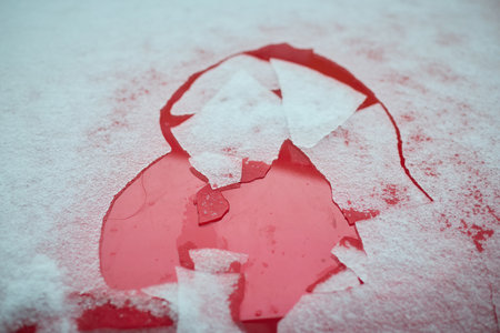Details of cars frozen in calamity ice on street of European city Pragueの写真素材