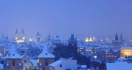 prague - panorama of spires of the old town in winterの写真素材