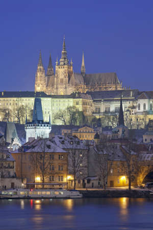 prague - hradcany castle and charles bridge tower at mala stranaの写真素材