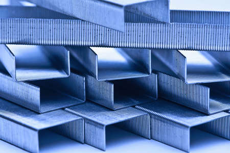 extreme closeup of group of staplesの写真素材