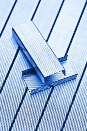 extreme closeup of group of staplesの写真素材