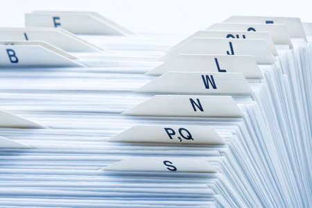 closeup of cards organized by alphabetical orderの写真素材