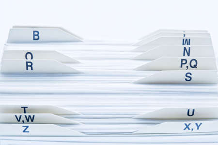 closeup of cards organized by alphabetical orderの写真素材