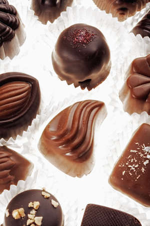 assortment of delicious dark chocolate belgian pralinesの写真素材