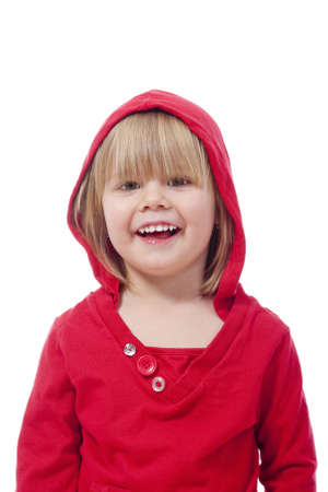 portrait of a girl with blond hair, smiling - isolated on whiteの写真素材