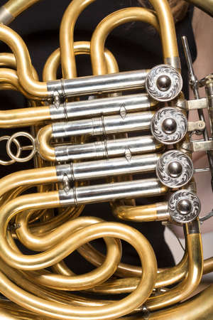closeup of a concert french horn musical instrumentの写真素材