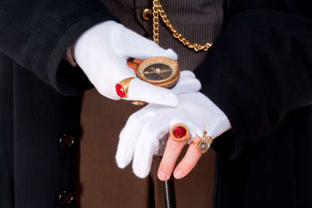Closeup of Magician Hands with Gloves and Ringsの写真素材