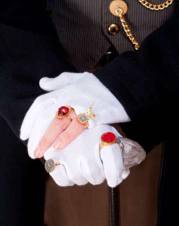 Closeup of Magician Hands with Gloves and Ringsの写真素材