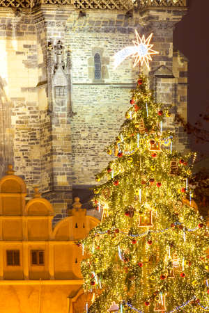 Czech Republic, Prague - Christmas Tree at the Old Town Squareの写真素材