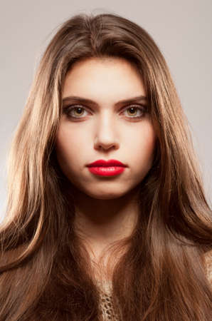 Portrait of a Beautiful Teenage Girl with Long Brown Hairの写真素材