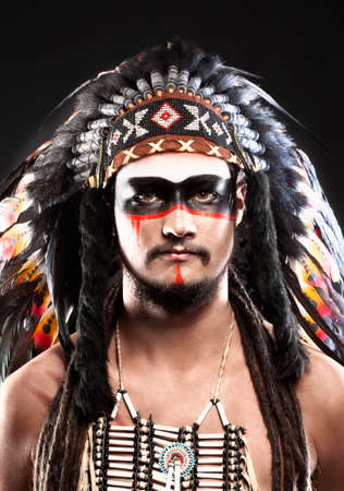 Native American Indian Chief War Bonner Headdressの写真素材