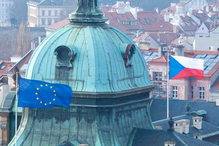 Czech Republic, Prague - Flags on the Seat of the Government.の写真素材