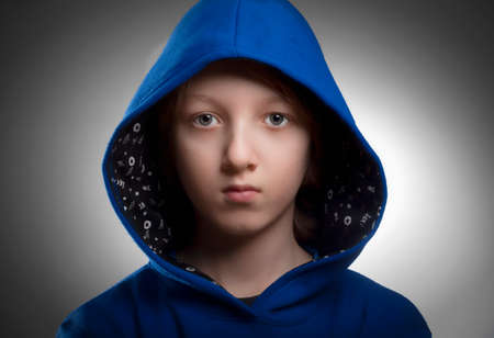 Portrait of a Boy in Blue Hood .の写真素材