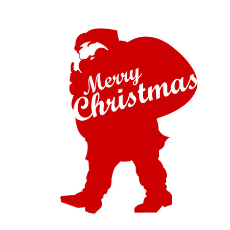 Santa Claus silhouette vector on a white background, Vector silhouette of Santa Claus, Silhouette of Santa on and throwing gifts on a white.のイラスト素材