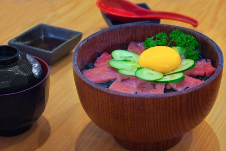Raw Tuna Sashimi with Boiled Rice and Raw Egg の写真素材
