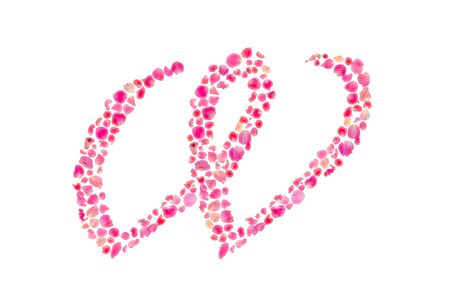 W Alphabet Composed with Rose Leaves Isolated on White の写真素材