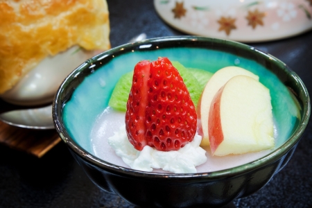 Strawberry Mousse Cake in Small japanese Bowl の写真素材