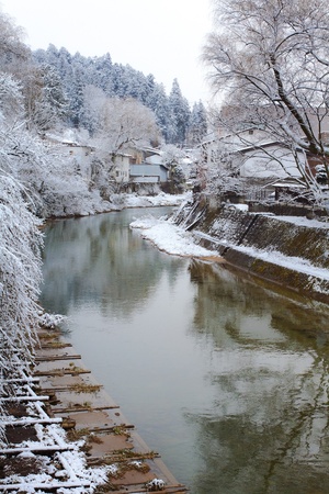 River Surrounded with Snowの写真素材