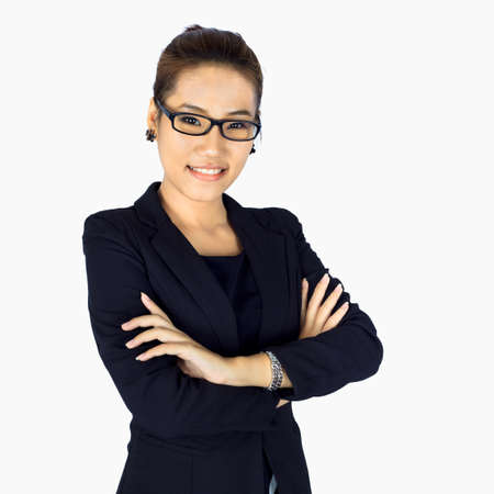 Isolated Young Cheerful Business woman on white