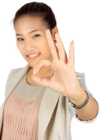 Isolated young business woman over whiteの写真素材