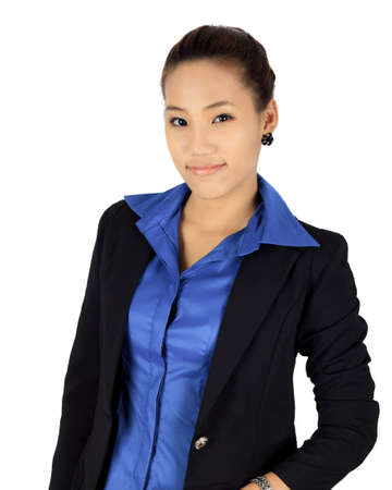 Isolated young asian woman over whiteの写真素材