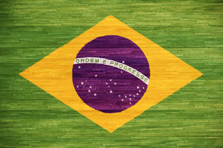 Brazillian flag painted on a wood floorの写真素材