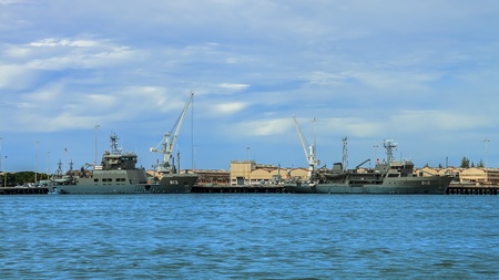 BANGKOK, THAILAND - JULY 12  Marine Ship at a base, Thailand on July 12, 2013  Thai marine battle ship at a navy base near by the Chao Phraya River のeditorial素材