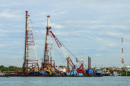 Shipyard in Chao Phraya river in Thailandの写真素材