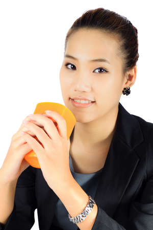 Isolated Young Asian Business Woman on Whiteの写真素材