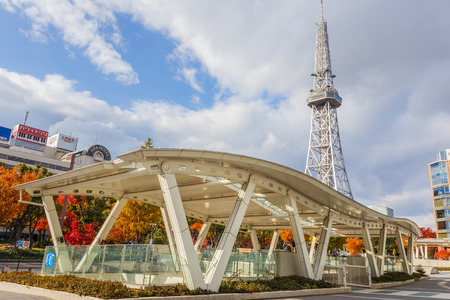 Nagoya Television Tower in Sakae district NAGOYA, JAPAN - NOVEMBER 21  Nagoya TV Tower in Nagoya, Japan on November 21, 2013  The oldest TV tower in Japan, completed in 1954  The tower is 180 metres highのeditorial素材