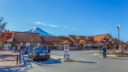 FUJIKAWAGUCHIKO, JAPAN - NOVEMBER 22  Kawaguchiko Station in Fujikawaguchiko, Japan on November 22, 2013  A railway station at Kawaguchiko lake near Mt  Fujiyamaのeditorial素材