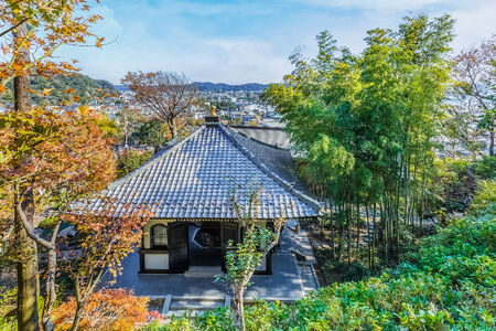 Sutra hall contains sutra wheels at Hasedera Temple in Kamakuraのeditorial素材