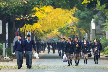 TOKYO, JAPAN - NOVEMBER 25  Ueno Park in Tokyo, Japan on November 25, 2013  Unidentified Japanese students make a field trip to Ueno Park which hosts many museums in the parkのeditorial素材