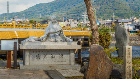 Kyoto, Japan - October 21 2014: Murasaki Shikibu statue, A Japanese novelist, poet and lady-in-waiting at the Imperial court during the Heian period, best known as the author of The Tale of Genjiのeditorial素材