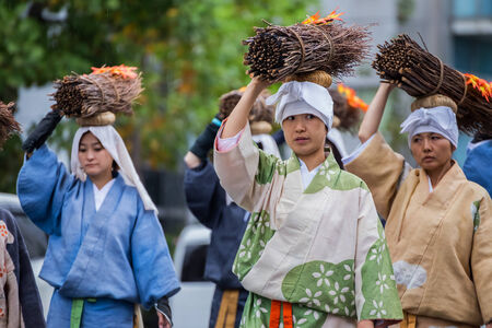 KYOTO, JAPAN - OCTOBER 22: Jidai Matsuri in Kyoto, Japan on October 22, 2014. Unidentified participants at the \"Historical Parade\", one of Kyotoのeditorial素材