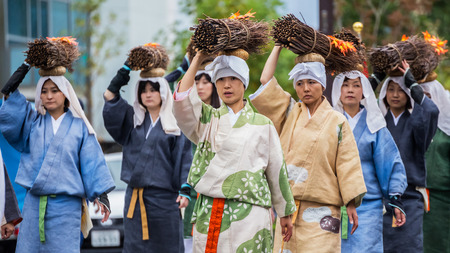 KYOTO, JAPAN - OCTOBER 22: Jidai Matsuri in Kyoto, Japan on October 22, 2014. Unidentified participants at the \"Historical Parade\", one of Kyotoのeditorial素材