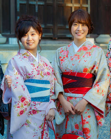 KYOTO, JAPAN - OCTOBER 23: Japanese Ladies in Kyoto, Japan on October 23, 2014. Unidentified Japanese ladies with Kimono dress, Japanese traditional costume at Nanzenji templeのeditorial素材