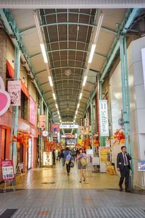 HIMEJI, JAPAN - OCTOBER 25: Miyukidori Shopping Arcade in Himeji, Japan on October 25, 2014. Situated near Himeji station, a medium size shopping arcade with shops and restaurants for touristのeditorial素材