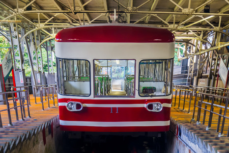 WAKAYAMA, JAPAN - OCTOBER 29:  Cablecar in Wakayama, Japan on October 29, 2014. At Gokurakubashi station, cablecar travels up the mountain to Koyasan, one of a sacred places in Japanのeditorial素材