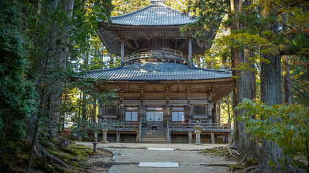 Saito western Stupa at Danjo Garan Temple in Koyasan area in Wakayama, Japanのeditorial素材