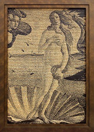 OSAKA, JAPAN - OCTOBER 29: Replica Paintings in Osaka, Japan on October 29, 2014. Reproduction of famous painting "Nascita di Venere" is created by Japanese train ticket and displayed at Kansai airport stationのeditorial素材