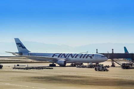 OSAKA, JAPAN - OCTOBER 30: Finnair in Osaka, Japan on October 30, 2014. The flag carrier and largest airline of Finland, with its headquarters in Vantaa and its main hub at Helsinki-Vantaa Airportのeditorial素材